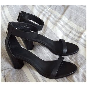 Joie Black Zipper Ankle Strap Block Heeled Sandal